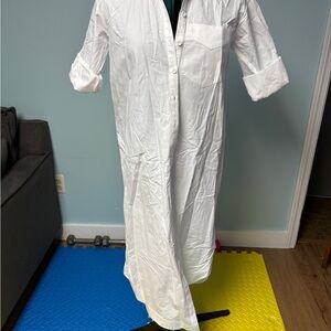 Maeve by Anthropologie White Long Sleeve Button-Up Dress